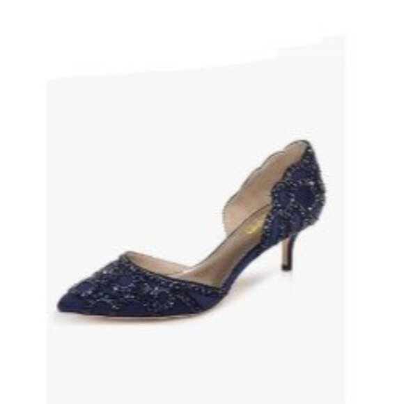 XYD Women's Pumps, Elegant Pointed Toe, D'Orsay Kitten Low Heels, Rhinestone - Picture 1 of 8